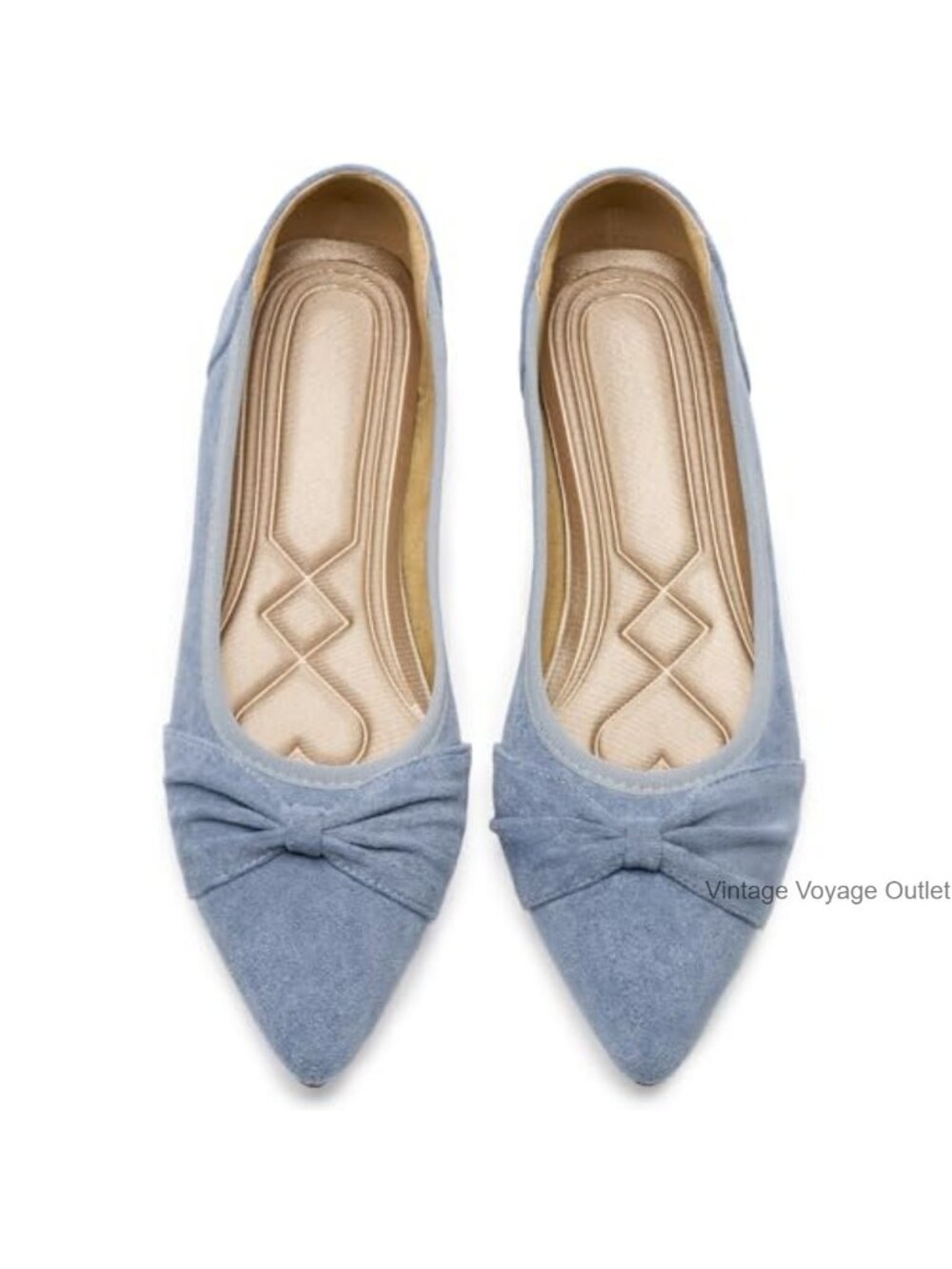 Faux Suede Pointed Toe Ballet Flats with Bow Women's Memory Foam Foldable